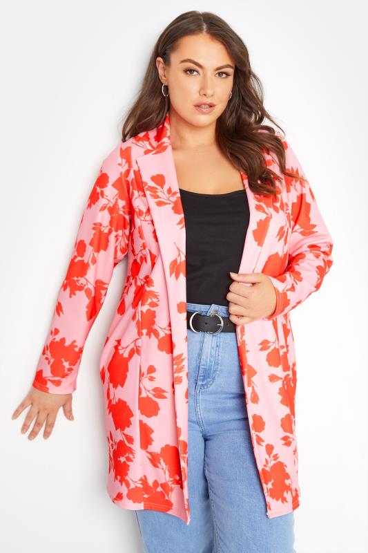 LIMITED COLLECTION Plus Size Pink Floral Contrast Blazer | Yours Clothing 1