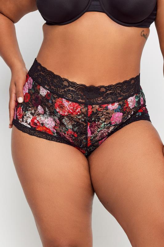 YOURS 3 PACK Plus Size Black Floral Print Lace Full Briefs | Yours Clothing 2