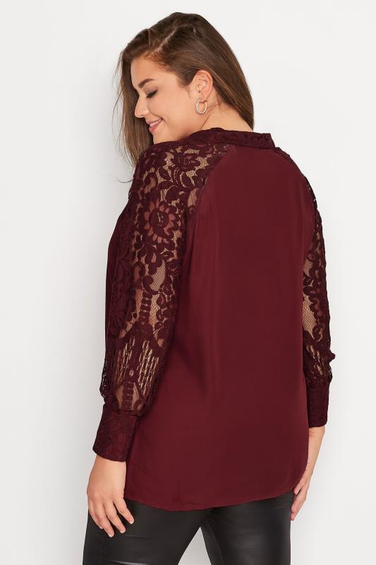 YOURS LONDON Plus Size Red Lace Sleeve Shirt | Yours Clothing 3