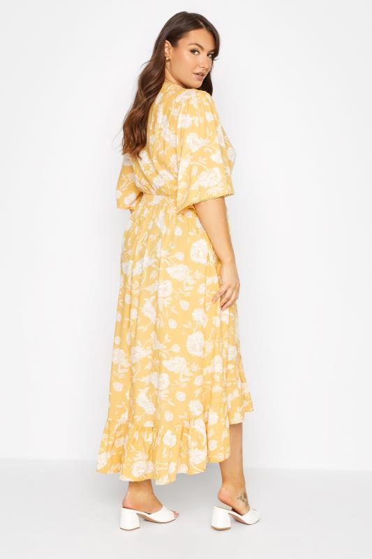 Plus Size Yellow Floral Print High Low Midi Dress | Yours Clothing  3