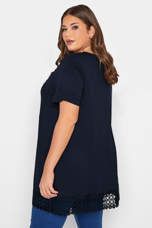 Plus Size Navy Blue Crochet Detail Peplum Tunic | Yours Clothing 3
