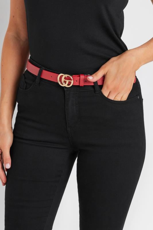 LTS 2 Pack Black & Red Gold Tone Buckle Belts | Long Tall Sally 2