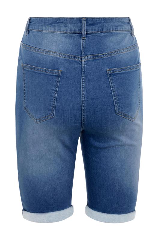 LTS Tall Mid Blue Cat Scratch Denim Shorts 8
