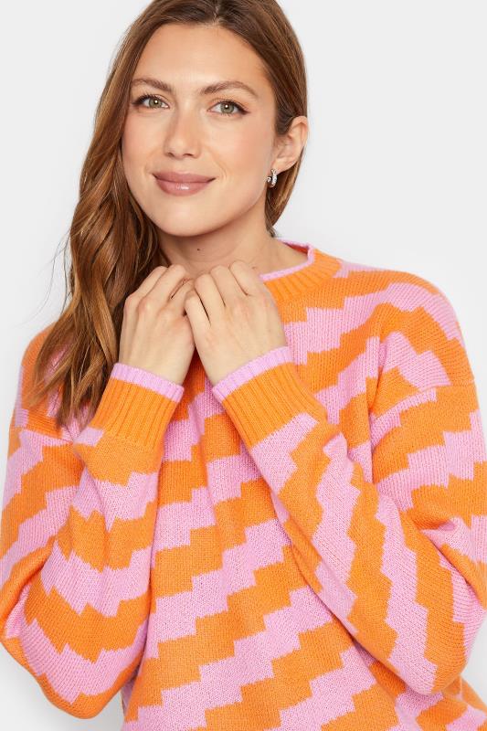 LTS Tall Orange & Pink Zig Zag  Jacquard Knit Jumper | Long Tall Sally  4