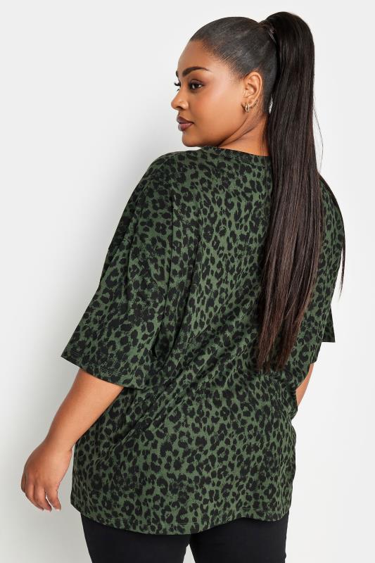YOURS Plus Size Khaki Green Leopard Print Ring Detail T-Shirt | Yours Clothing 3