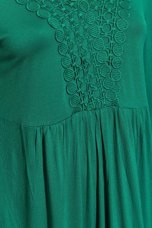 Plus Size Green Crochet Trim Long Sleeve Tunic Top | Yours Clothing 5