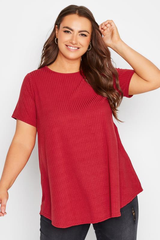 Plus Size  LIMITED COLLECTION Curve Red Ribbed Swing Top