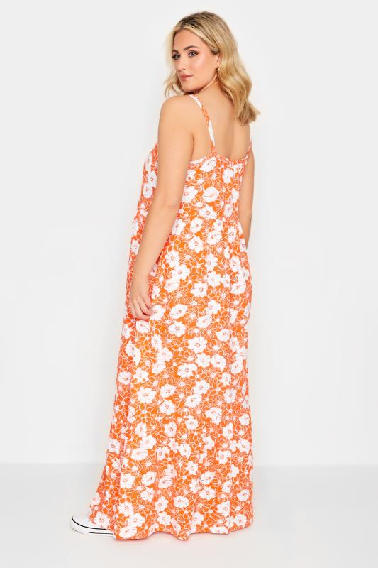 YOURS Curve Plus Size Orange Floral Tiered Maxi Sundress | Yours Clothing  3