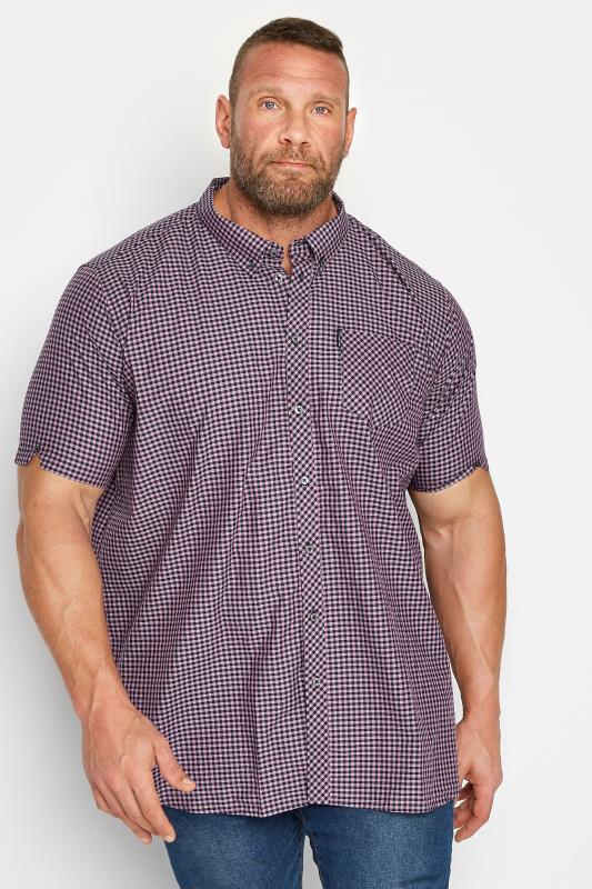  dla puszystych BEN SHERMAN Big & Tall Purple Short Sleeve Check Shirt