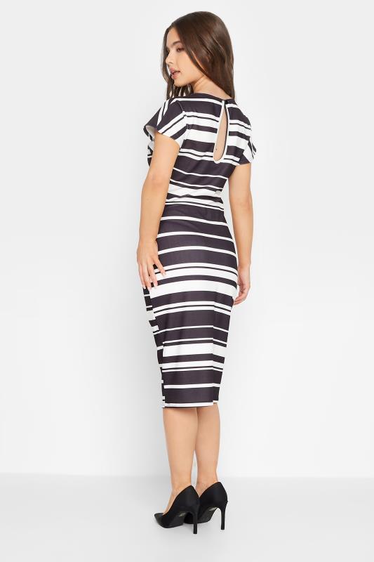 Petite Womens Black & White Stripe Knot Midi Dress | PixieGirl  3