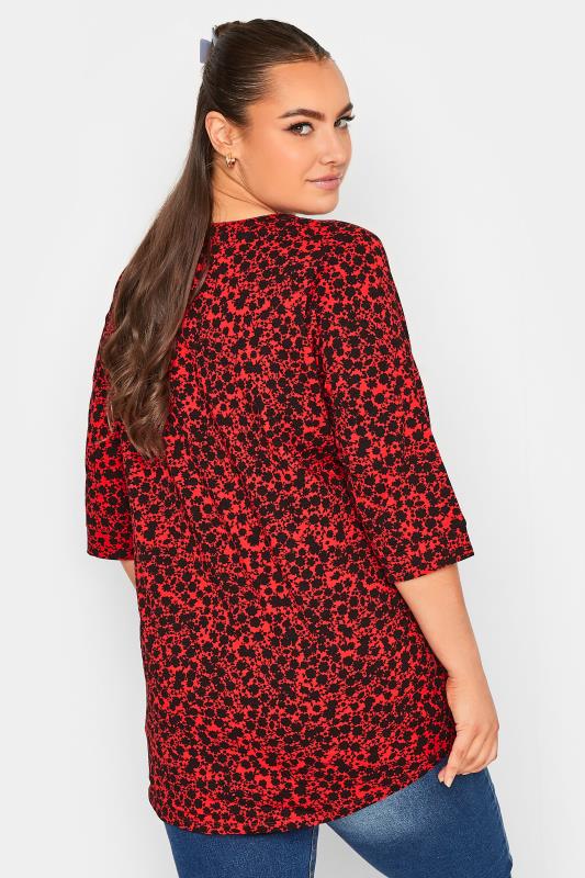 YOURS Plus Size 2 PACK Black & Red Ditsy Floral Pintuck Henley Tops | Yours Clothing 6