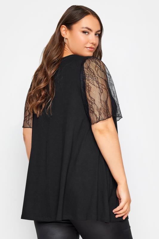 YOURS Curve Plus Size Black Lace Angel Sleeve Top | Yours Clothing  3