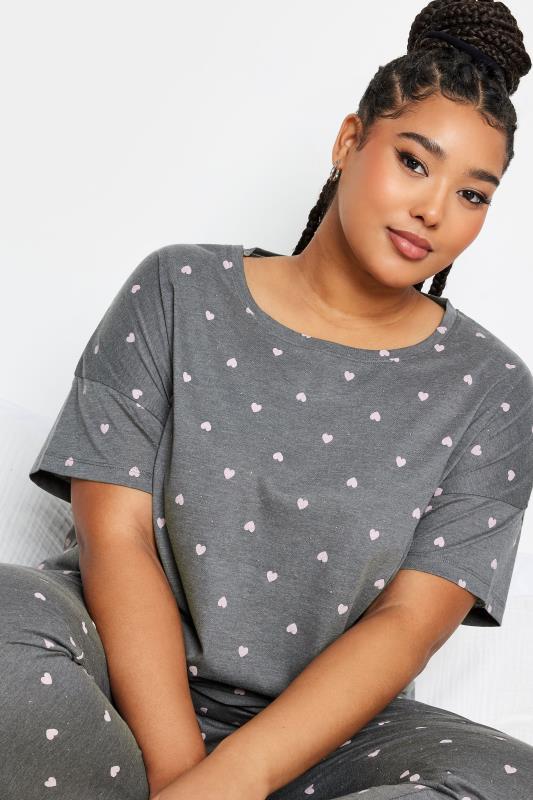 YOURS Plus Size Grey Mini Heart Print Pyjama Set | Yours Clothing 4