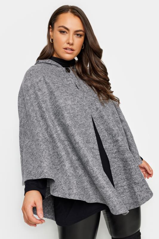 YOURS Plus Size Grey Soft Touch Button Cape Jacket | Yours Clothing 1