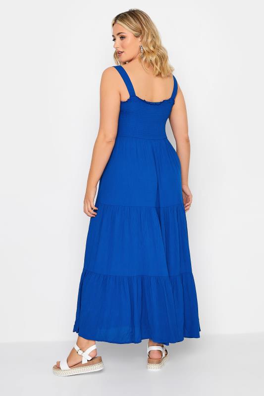 YOURS Plus Size Cobalt Blue Shirred Strappy Sundress | Yours Clothing  3