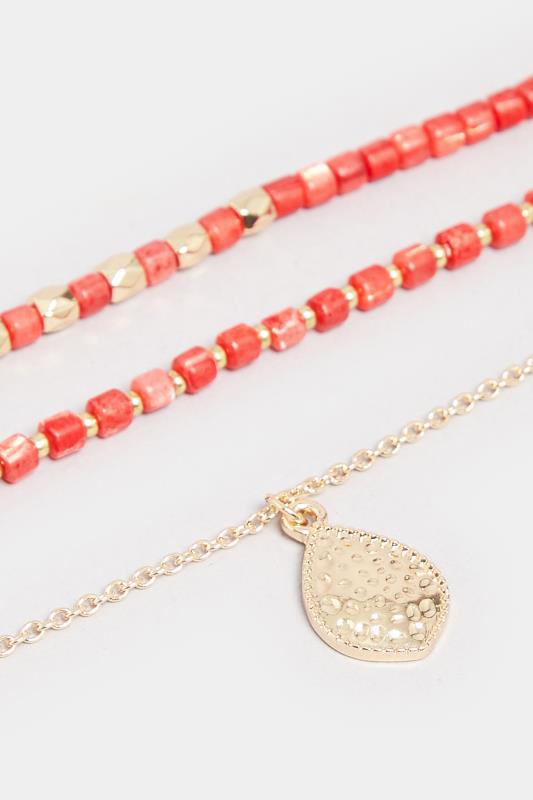 Gold & Red Stone Layered Necklace | Yours Clothing 3