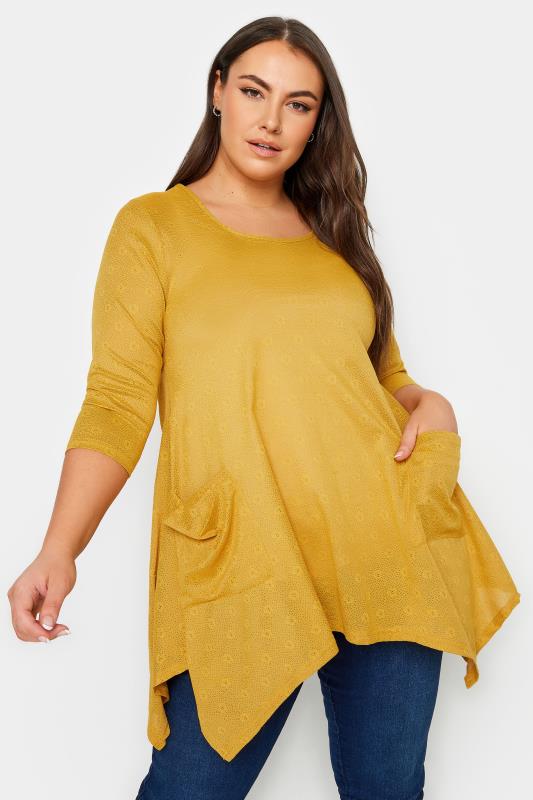 YOURS Plus Size Mustard Yellow Hanky Hem Pocket Top | Yours Clothing 1