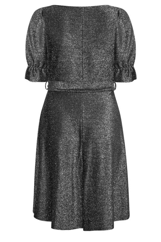 YOURS LONDON Plus Size Silver Glitter Puff Sleeve Midi Dress | Yours Clothing 7