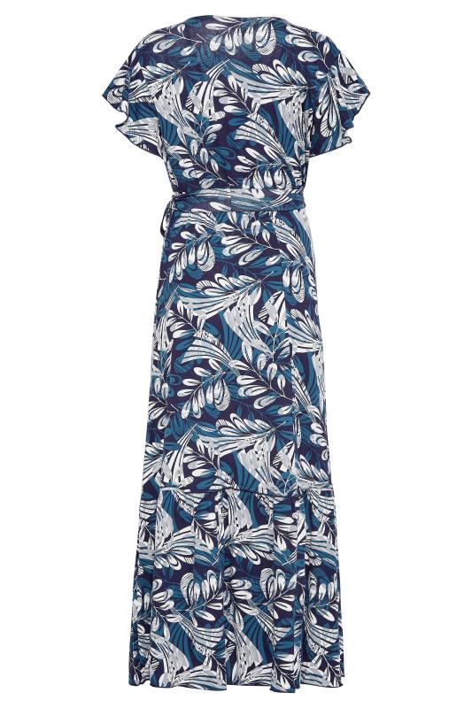 LTS Tall Navy Blue Tropical Print Tiered Midaxi Dress 7