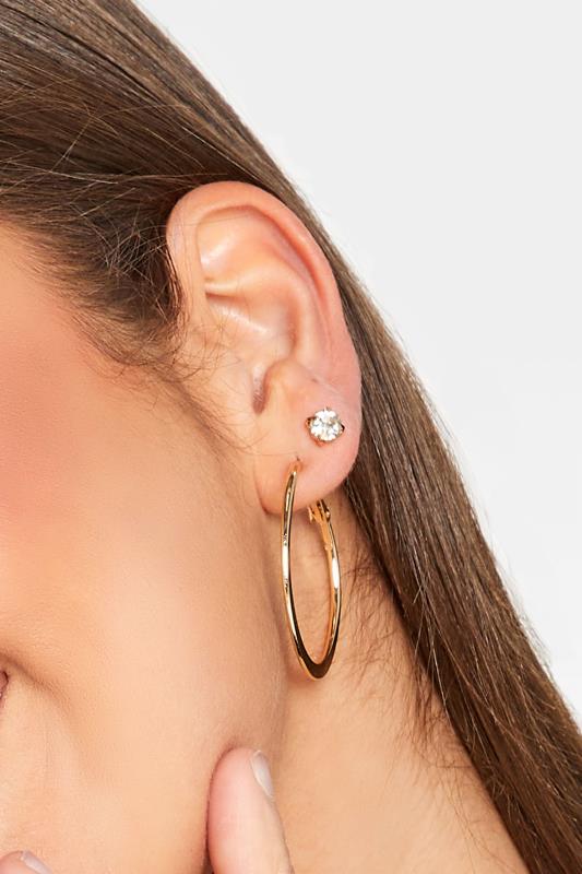  2 PACK Gold Hoop & Stud Earrings Set