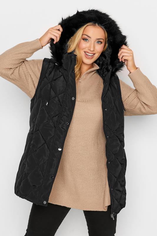 Plus Size Black Diamond Quilted Gilet | Yours Clothing 4
