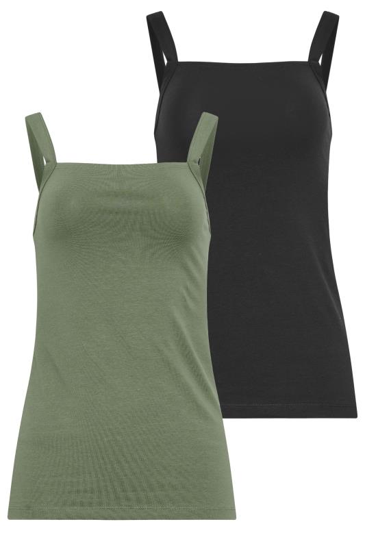 LTS 2 PACK Tall Women's Black & Khaki Green Square Neck Cami Vest Tops | Long Tall Sally 6