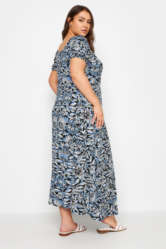 YOURS Plus Size Blue Floral Print Tiered Maxi Dress | Yours Clothing