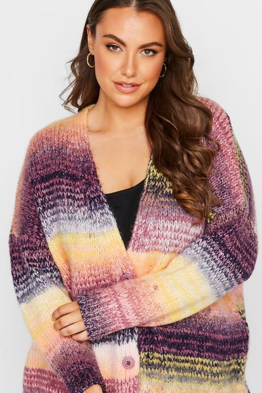 Plus Size Purple & Yellow Ombre Knitted Cardigan | Yours Clothing 1
