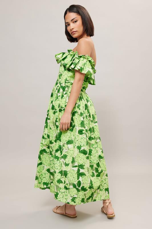 PixieGirl Petite Women's Green Floral Ruffle Cotton Bardot Midi Dress | PixieGirl 4