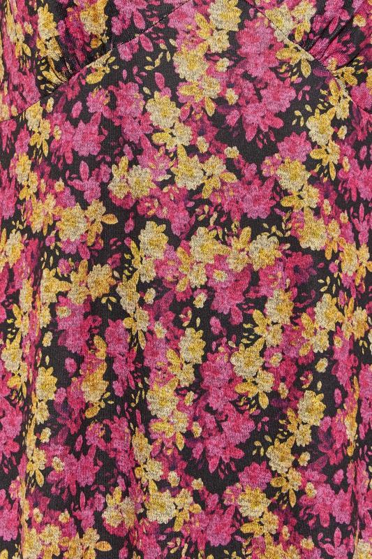Plus Size Curve Black & Pink Floral Midi Dress | Yours Clothing 6