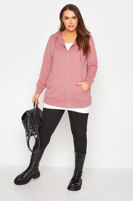 Plus Size Pink Zip Through Hoodie | Yours Clothing 2