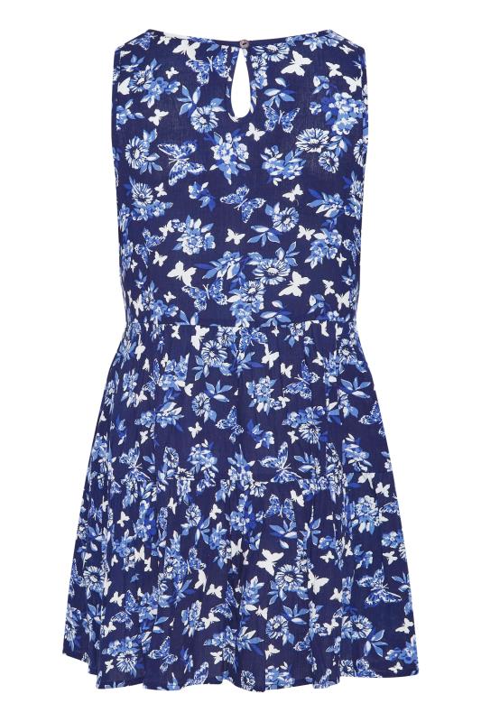 Curve Navy Blue Butterfly Floral Print Tiered Tunic Top 7