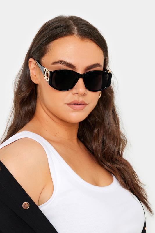 Black Circle Arm Detail Sunglasses | Yours Clothing 1