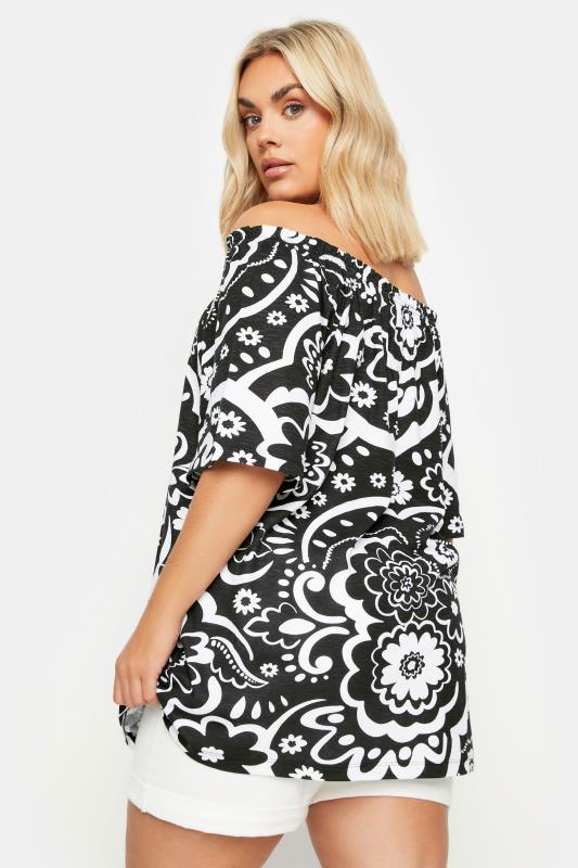 YOURS Plus Size Black Floral Print Bardot Top | Yours Clothing 3