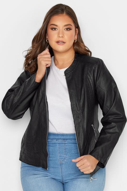 YOURS Plus Size Curve Black Faux Leather Zip Jacket | Yours Clothing  1