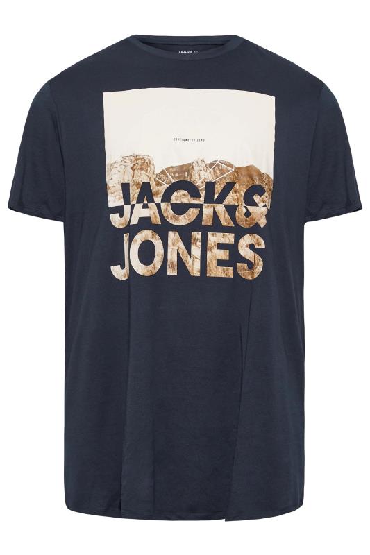  JACK & JONES Big & Tall Navy Blue Logo Mountain Print T-Shirt