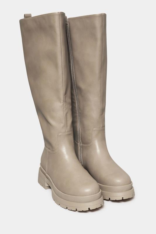 LIMITED COLLECTION Beige Brown Faux Leather Knee High Boots In Extra Wide Fit 2