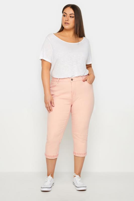 Evans Pale Pink Embroided Crop Trousers 2