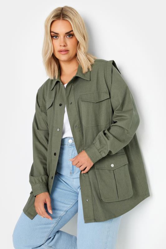 Plus Size  YOURS Curve Green Cotton Twill Utility Jacket