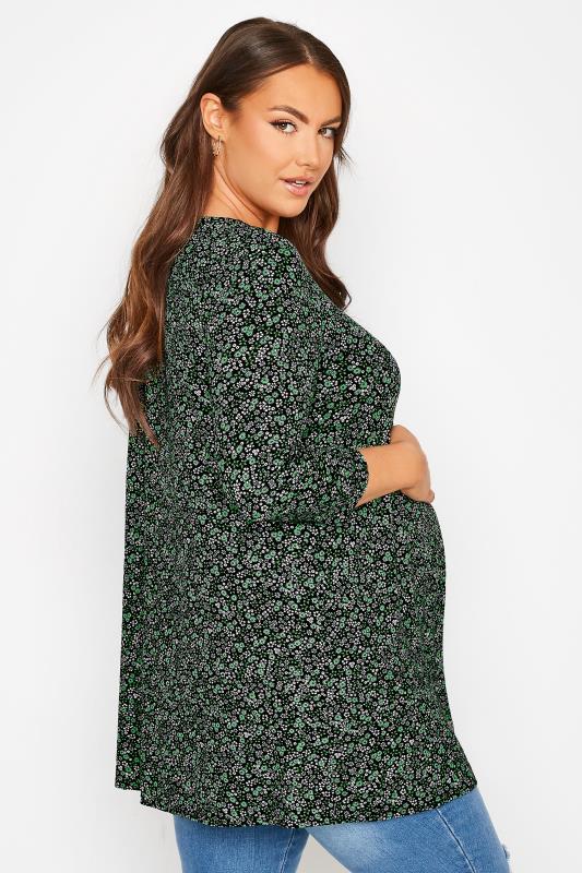 BUMP IT UP MATERNITY Curve Black & Green Ditsy Pleat Front Top 3