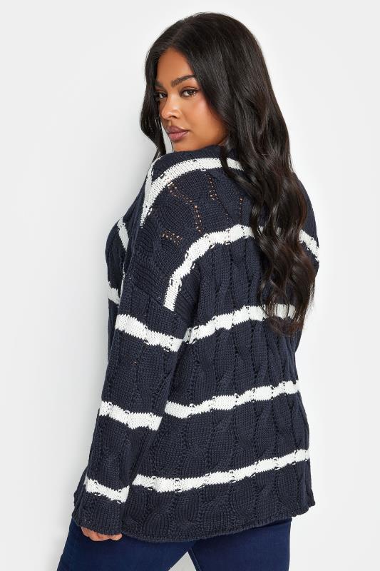 YOURS Plus Size Navy Blue Stripe Cable Knit Jumper | Yours Clothing 3