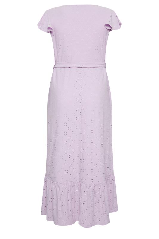 YOURS Curve Plus Size Lilac Purple Broderie Anglaise Maxi Wrap Dress | Yours Clothing  7