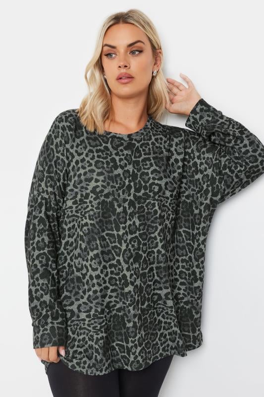 YOURS Plus Size Grey Leopard Print Soft Touch Jumper | Yours Clothing  1