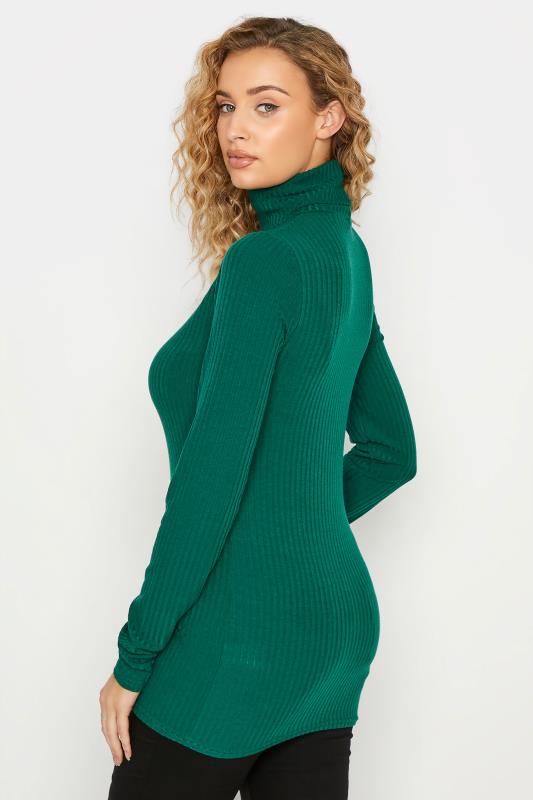 LTS Tall Emerald Green Ribbed Roll Neck Top 3