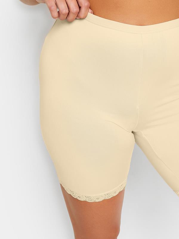 Nude Nude Lace Trim Anti Chafing High Waisted Shorts | Yours Clothing 1