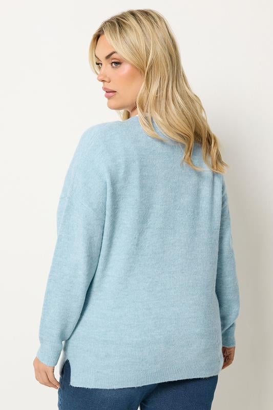 YOURS Plus Size Blue V-Neck Soft Touch Jumper | Yours Clothing 2