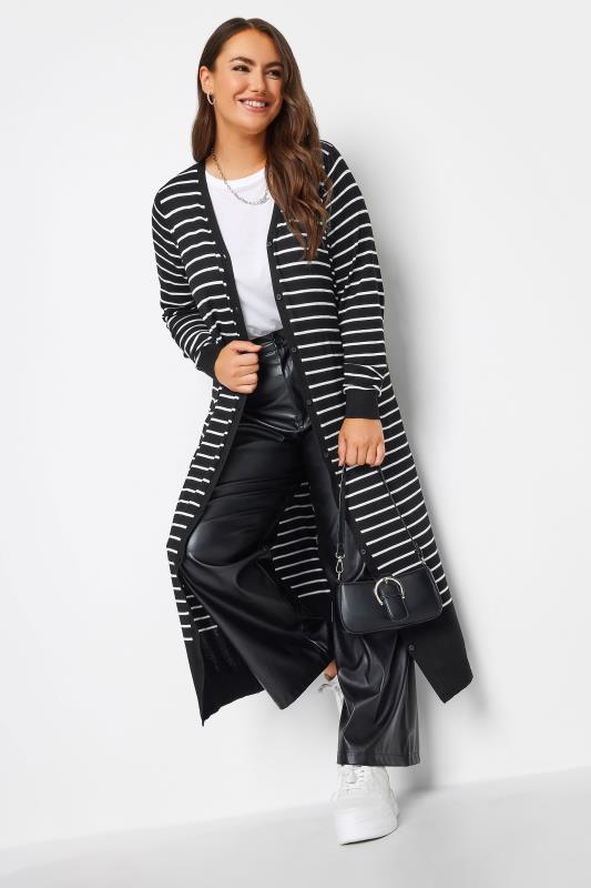 YOURS Plus Size Black Stripe Print Maxi Cardigan | Yours Clothing 2