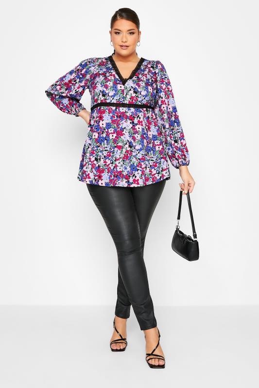 LIMITED COLLECTION Plus Size Blue & Pink Floral Lace Blouse | Yours Clothing 2
