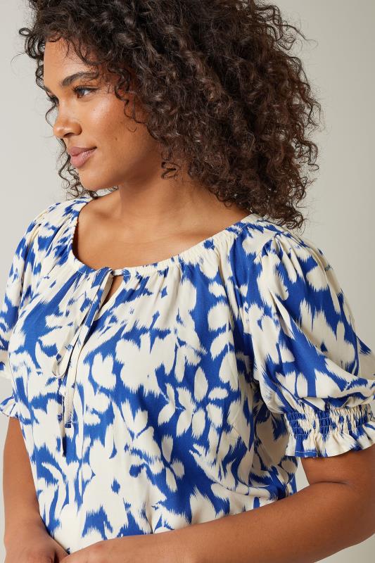 EVANS Plus Size Blue Floral Blur Print Tie Front Top | Evans 4