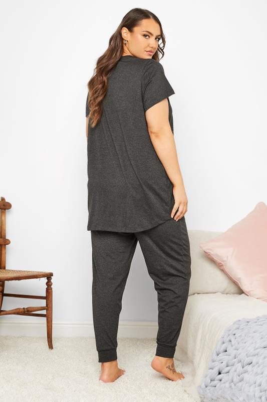 Plus Size Grey 'Duvet Days' Slogan Cuffed Pyjama Set | Yours Clothing 3